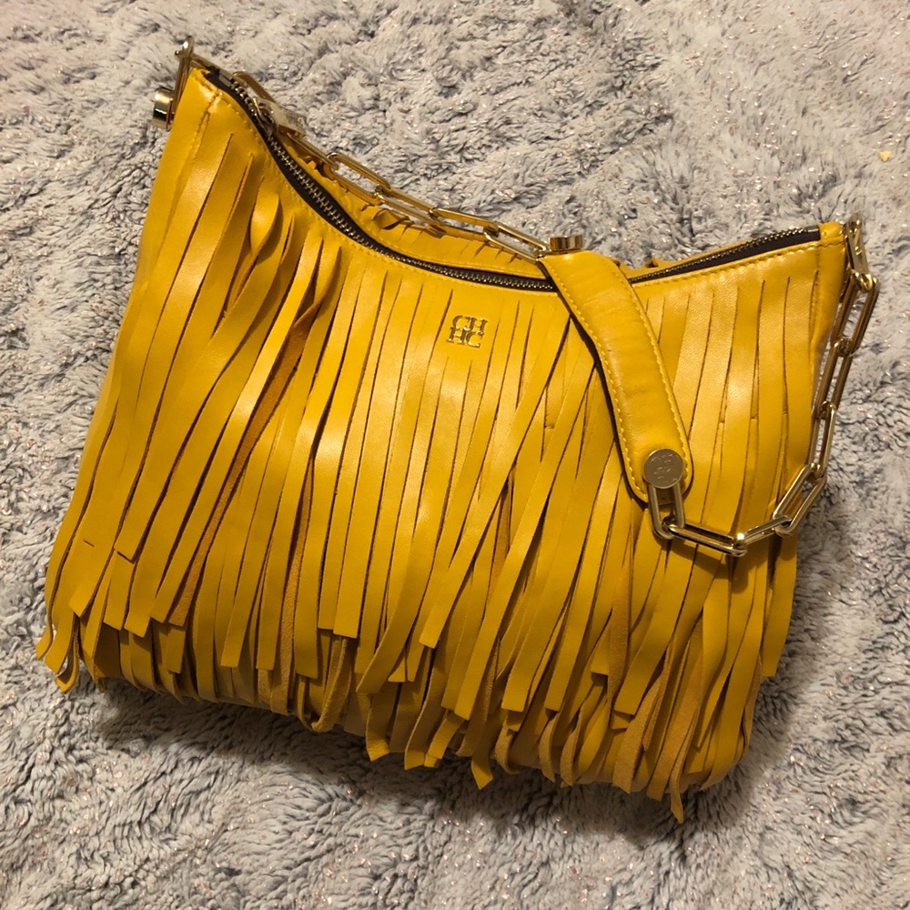 CH Carolina Herrera Fringe Leather Shoulder Bag
